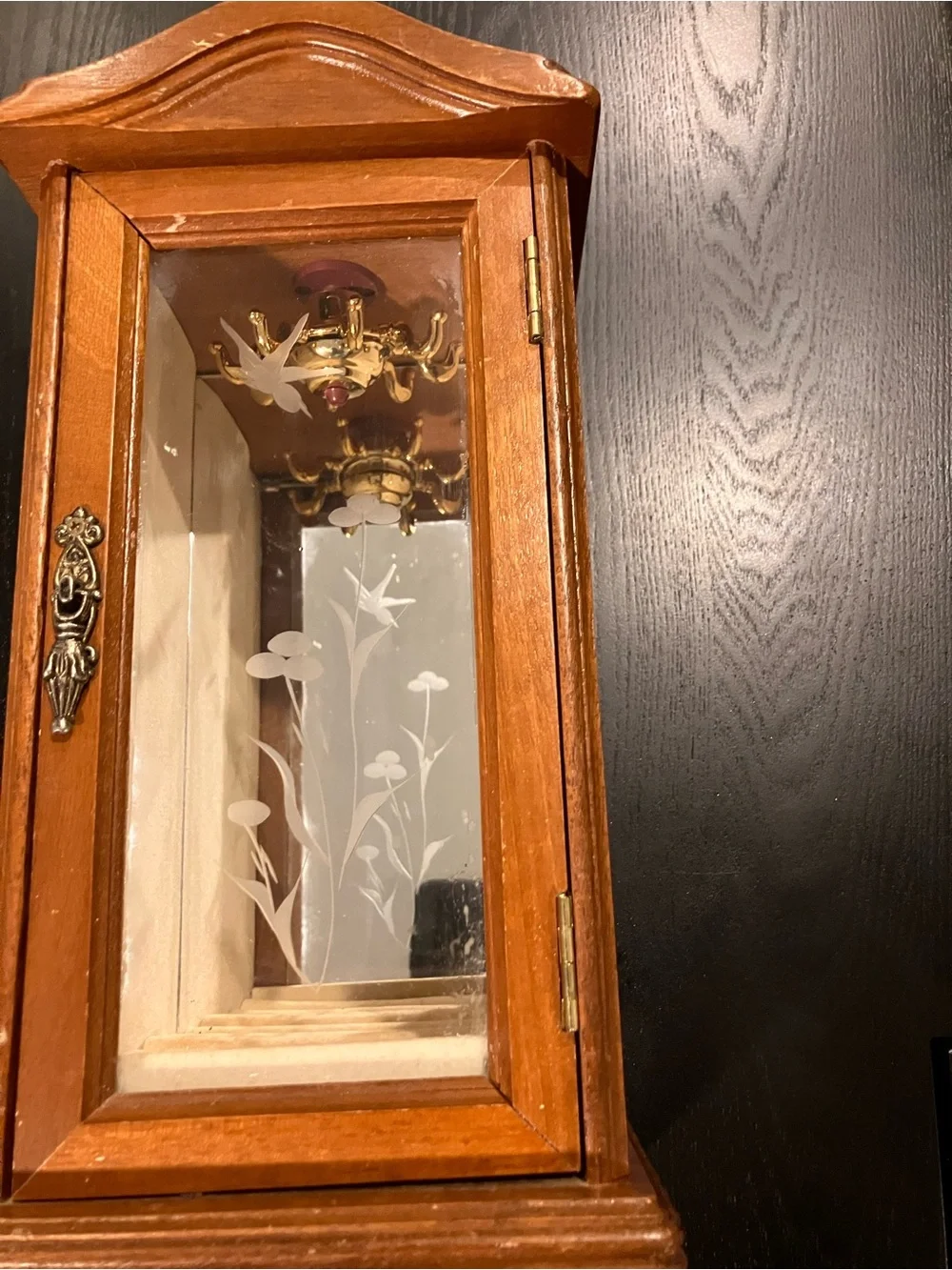 Wooden Jewelry Cabinet with Glass Door - Brown